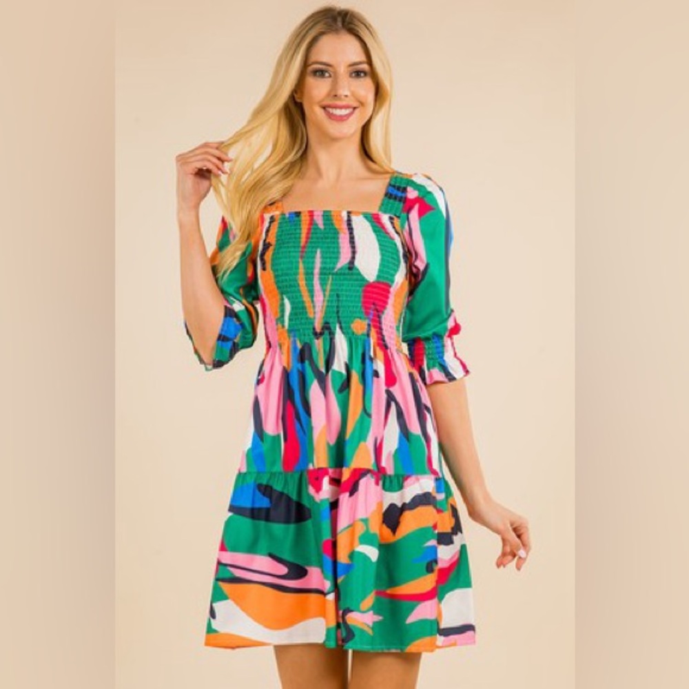 SundayUp Multicolor Mini Dress with Sleeves- NWT Size Large